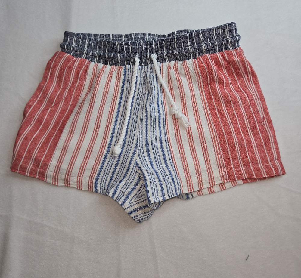 Women’s Athletic Striped Drawstring Shorts in Red, White & Blue W/ Pockets
